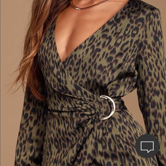 Lulus Olive Green Leopard Wrap Dress animal print - Picture 4 of 6